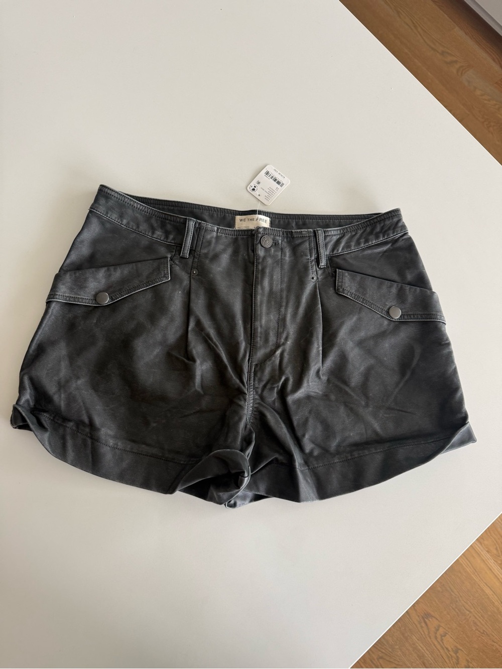 We The Free Black Faux Leather High-Rise Pocket Shorts